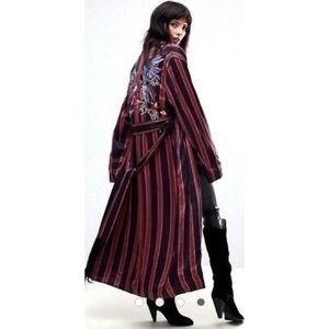 Free People Striped Duster Hummingbird Lounge Jacket Embroidered - Sz M/NWT